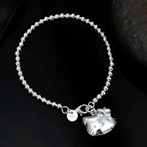 Hello Kitty Sterling Silver Beaded Locket Bracelet
